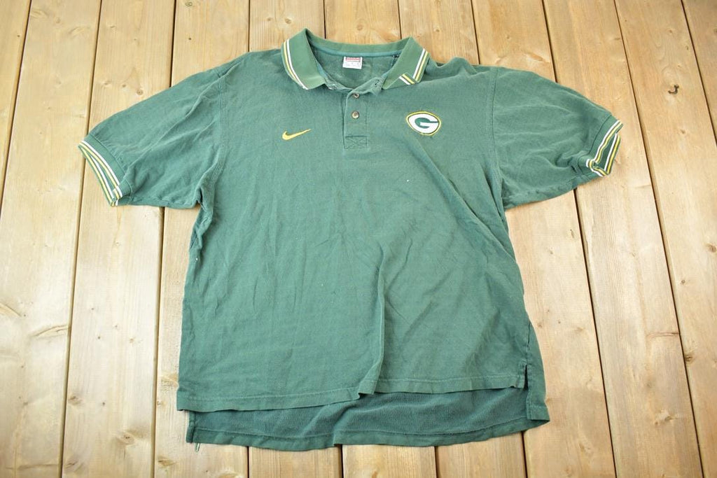 Vintage 1990s Nike Green Bay Packers NFL Graphic Polo Style Quarter Button Shirt