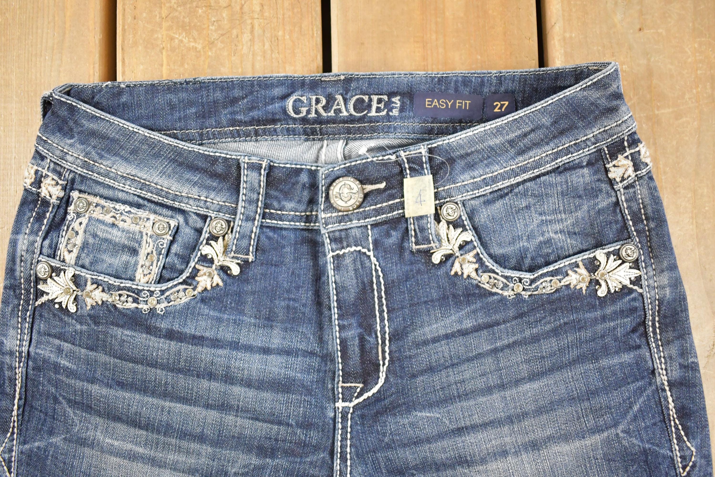 Vintage Deadstock Y2K Grace In LA Bedazzled Low Rise Jeans Women's Size 27 x 32