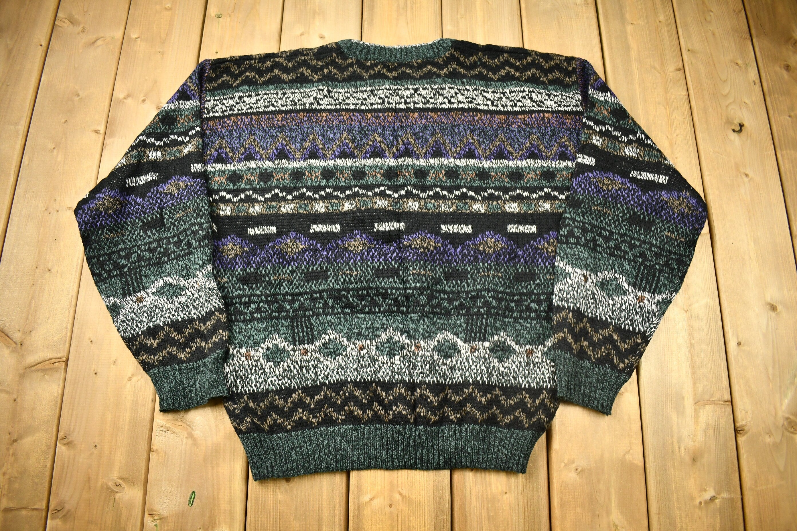 Vintage 1990s Windridge Knitted Aztec Pattern Crewneck Sweater