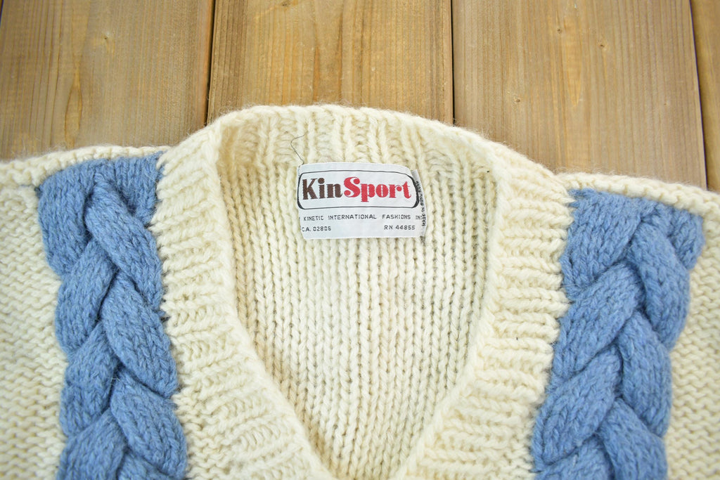 Vintage 1970s V-neck Cable Knit Crewneck Sweater
