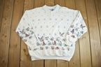 Vintage 1990s Cute Grandma Style Bird Print Crewneck Sweater Made In USA