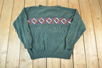 Vintage 1990s Quick Reflex Cable Knit Abstract Pattern Crewneck Sweater