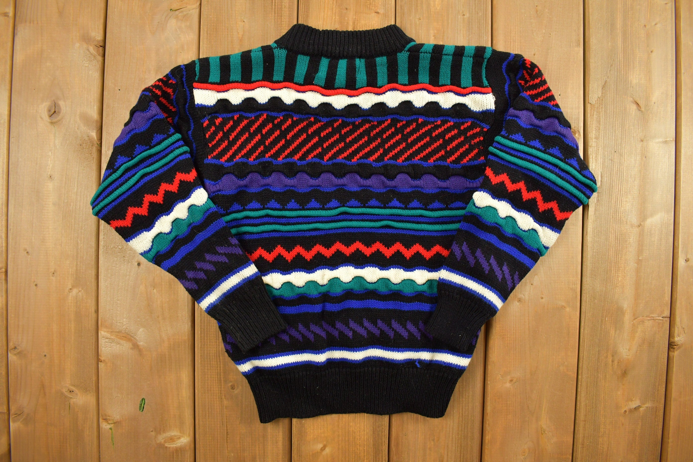Vintage 1990s Lightning Bolt 3D Knit Youth Size Sweater