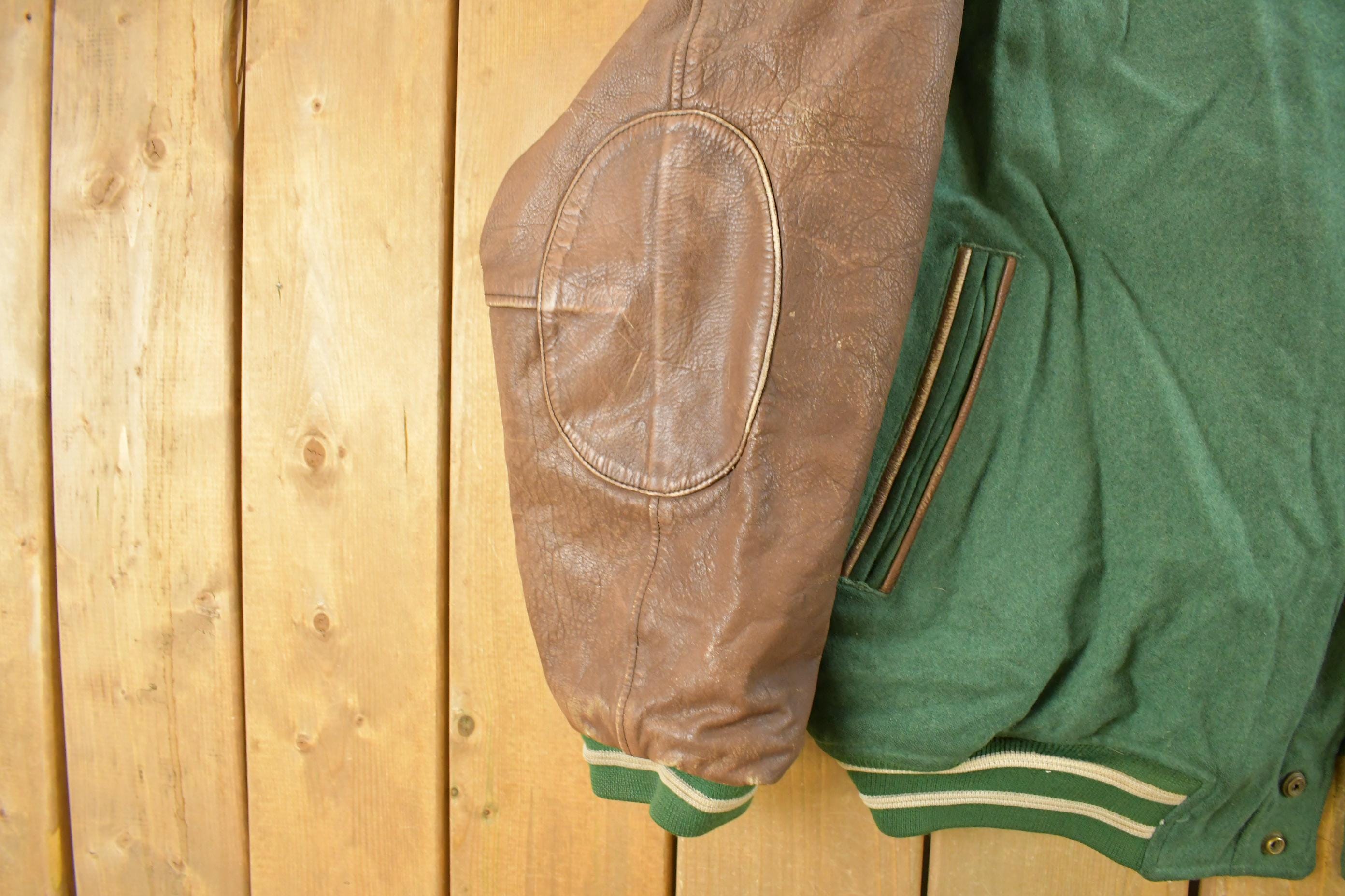 Vintage 1990s Green Bay Packers NFL Wool Leather Varsity Jacket Men's Large