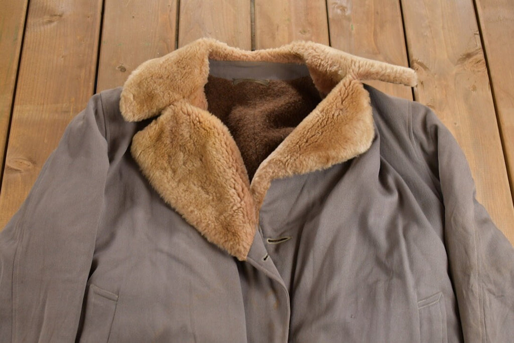 Vintage 1980s Fur Lined Grey Fur Collared Overcoat