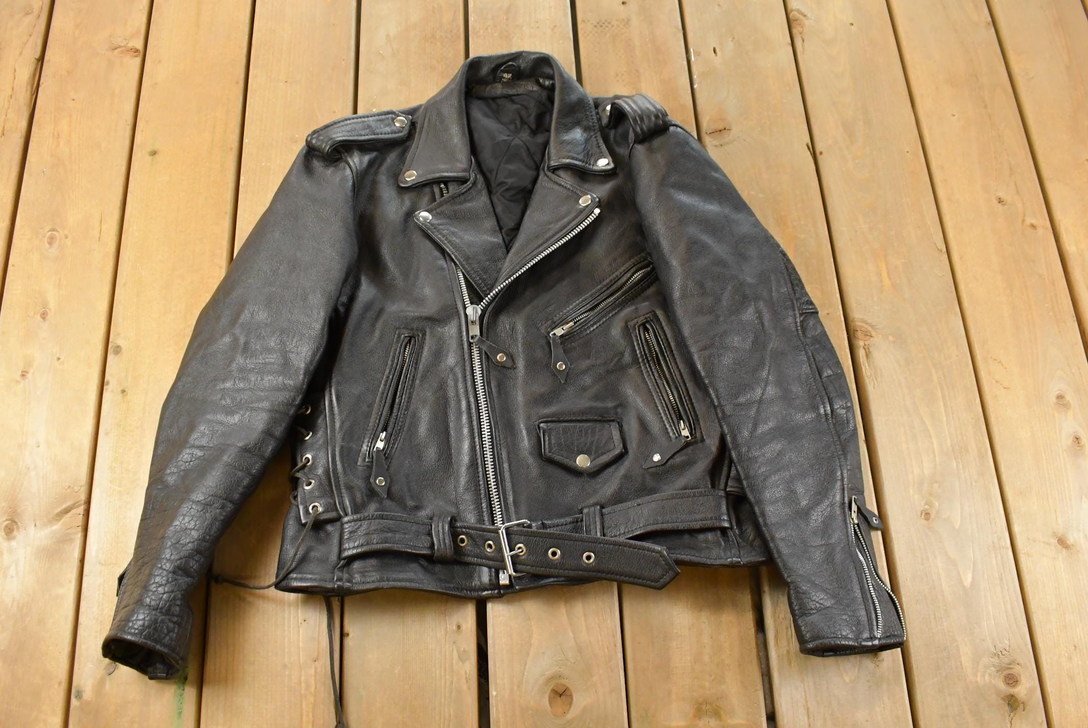 Vintage 1990s Biker Motorcycle Leather Jacket Men's Medium