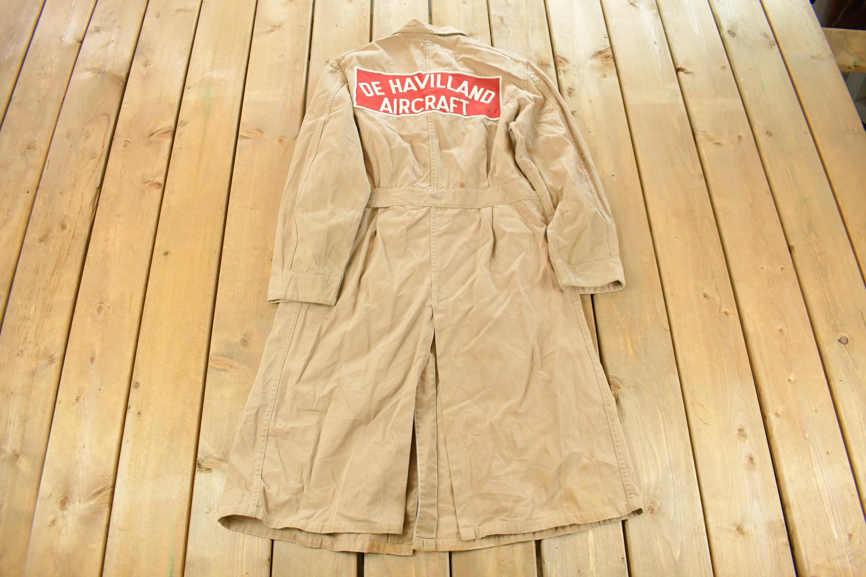 Vintage 1950s De Havilland Aircraft Aviation Shop Coat Light Jacket Men's Small