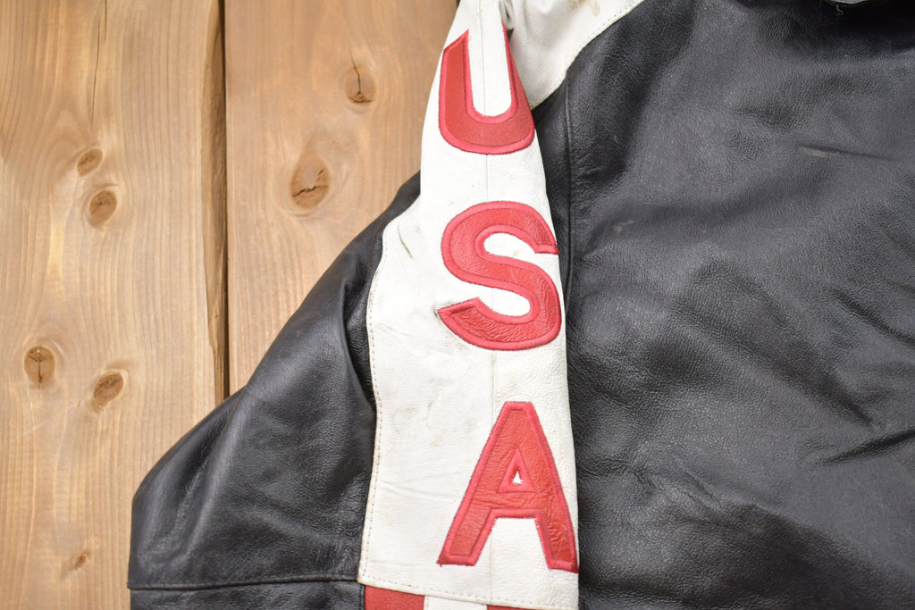 Vintage 1990s Oscar Piel USA Leather Varsity Jacket