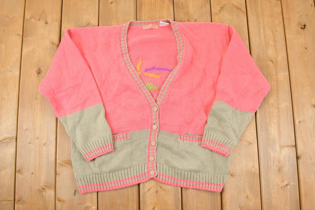 Vintage 1990s SSP Embroidered Desert Knit Cardigan Sweater Women's L