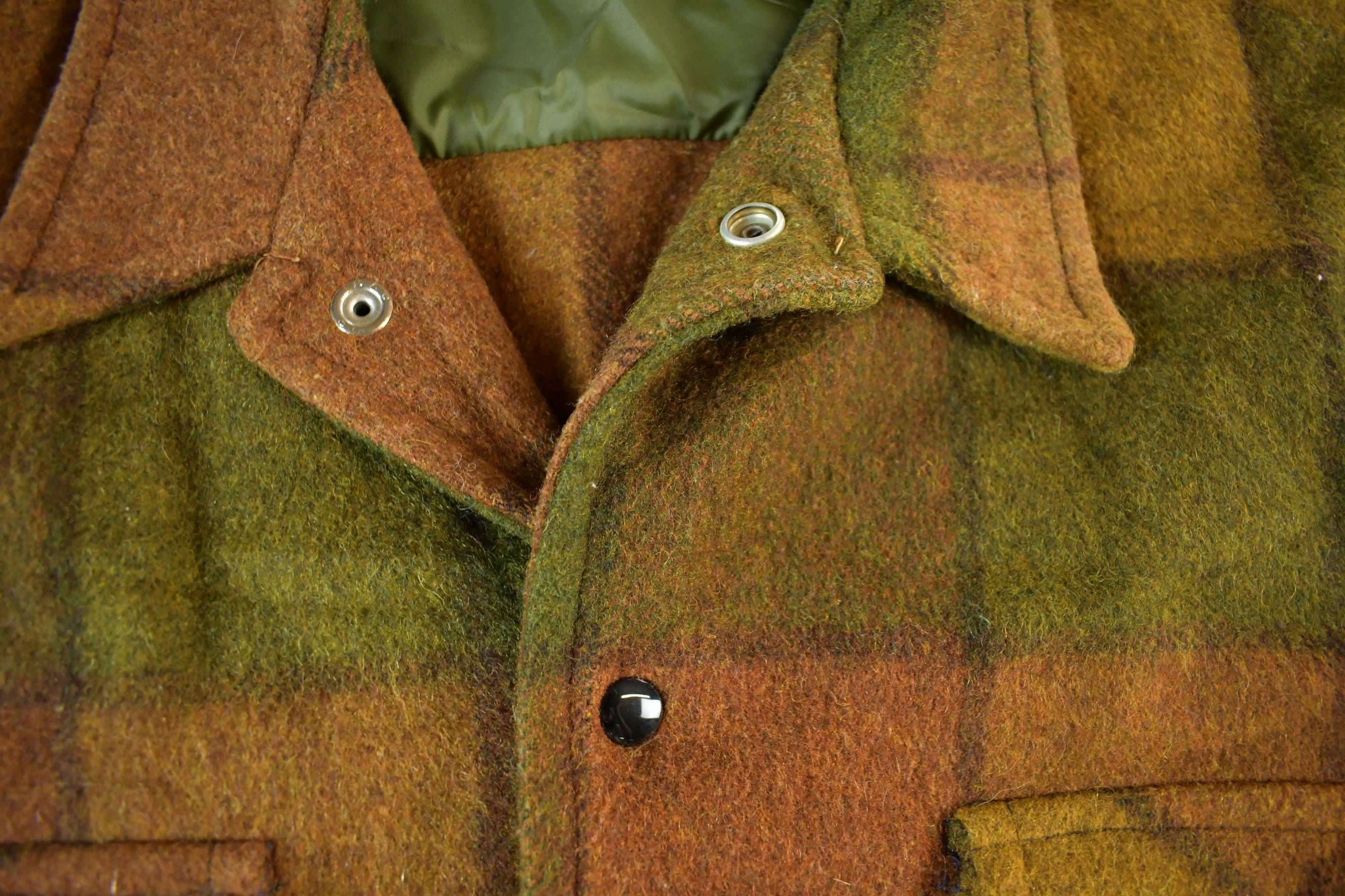Vintage 1960s 1970s Wool Flannel Button Up Shirt Jacket Men's XL