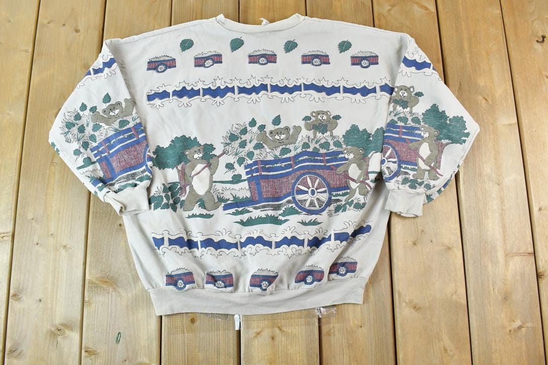 Vintage 1980s AOP Teddy Bear Picnic Crewneck Sweatshirt