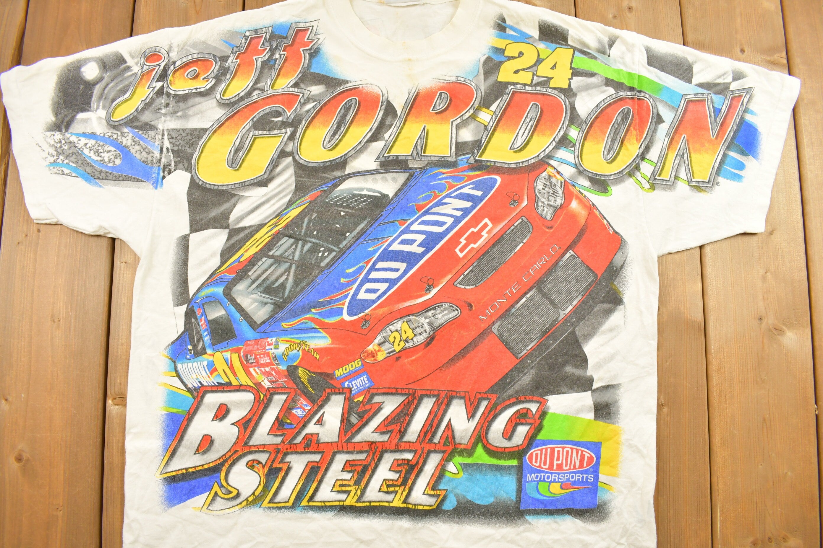 Vintage 2001 Jeff Gordon Blazing Steel All Over Print NASCAR Racing T-Shirt