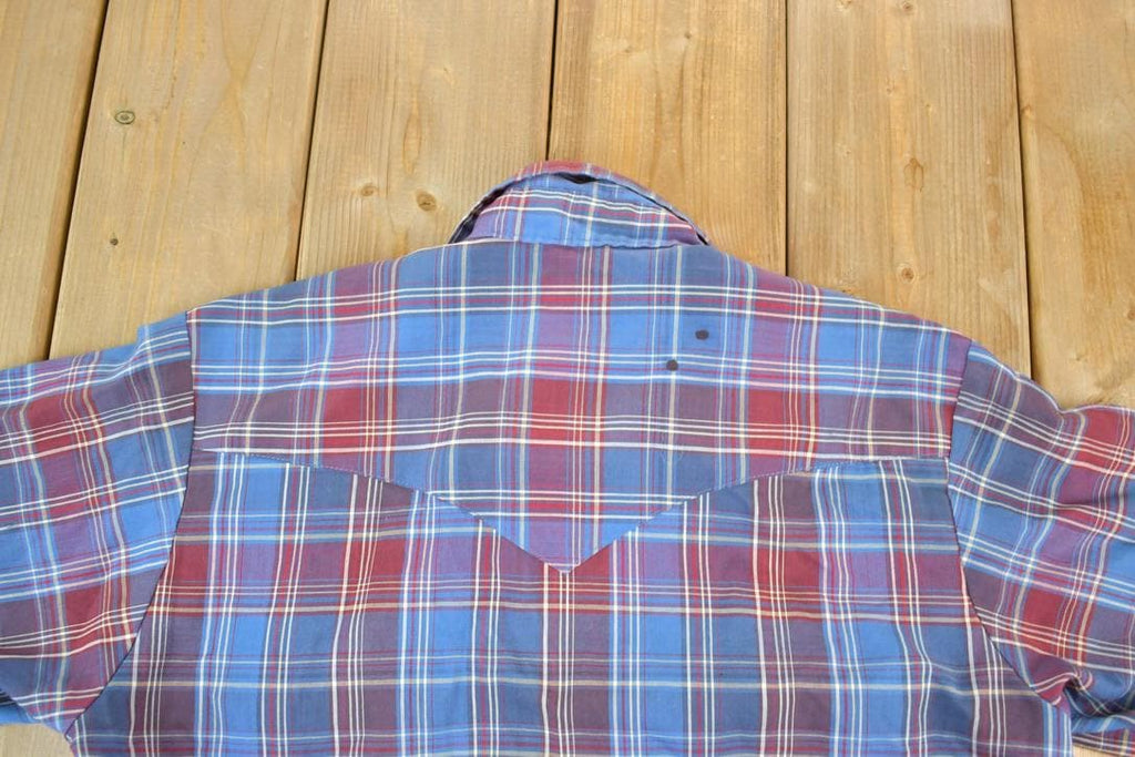 Vintage 1980s Open Range Plaid Western Cowboy Button Up Shirt