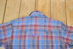 Vintage 1980s Open Range Plaid Western Cowboy Button Up Shirt