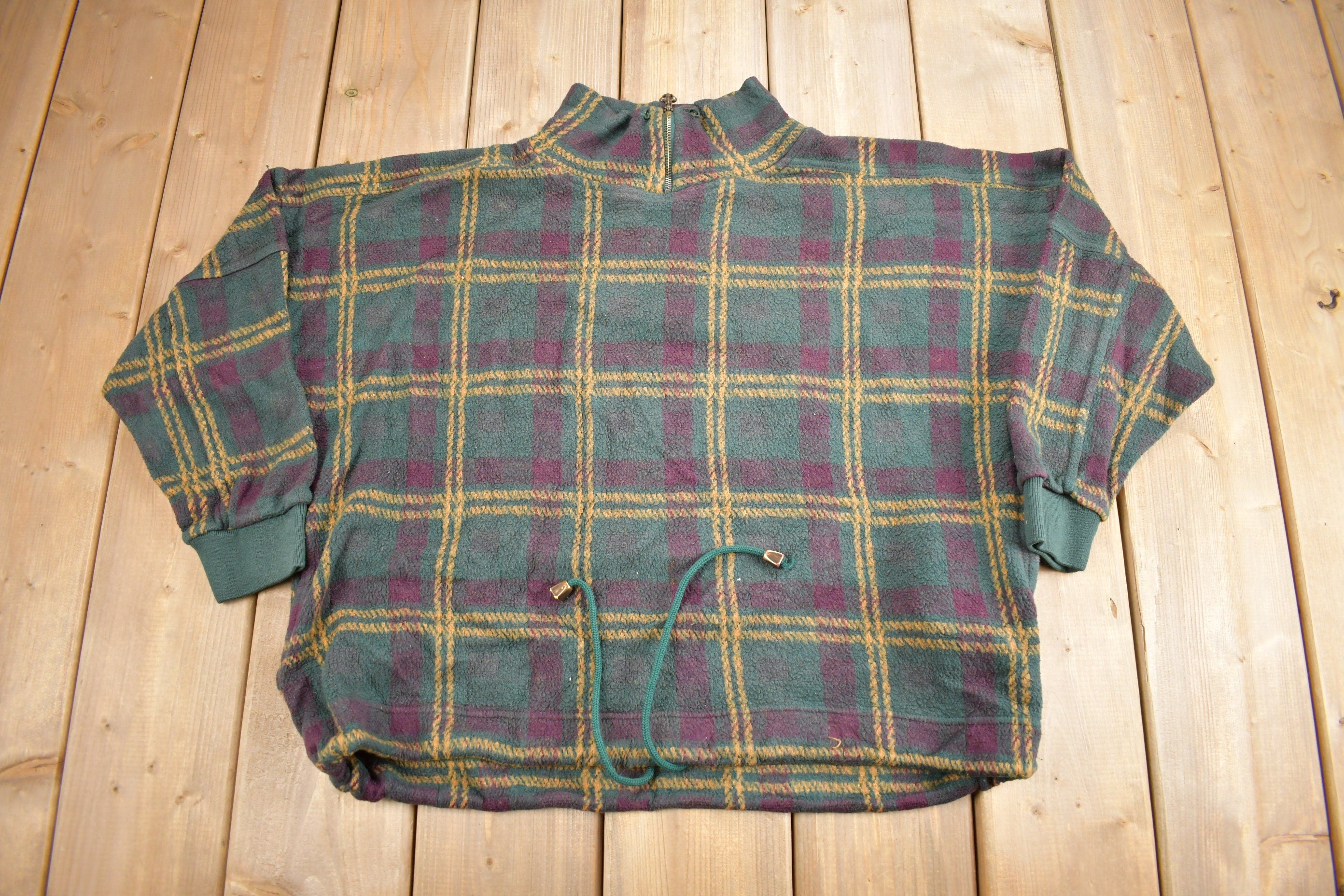 Vintage 1990s French Country Express Plaid Fleece Sweater