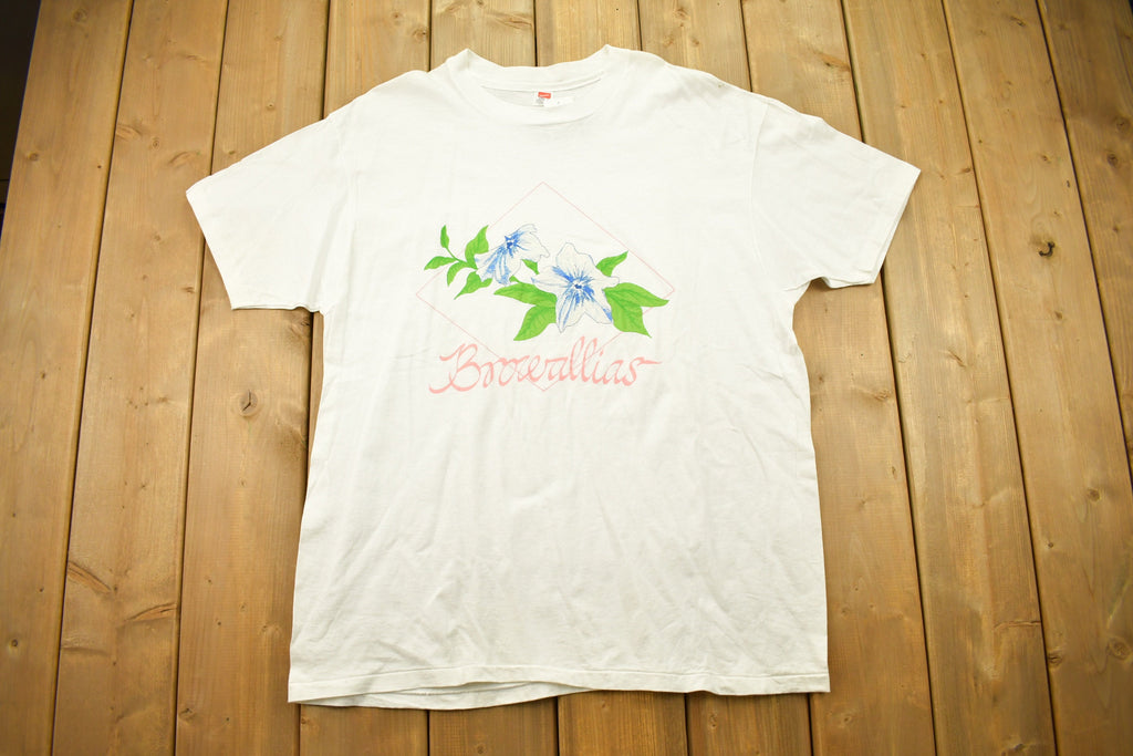 Vintage 1980s Browallia Flower Graphic T Shirt
