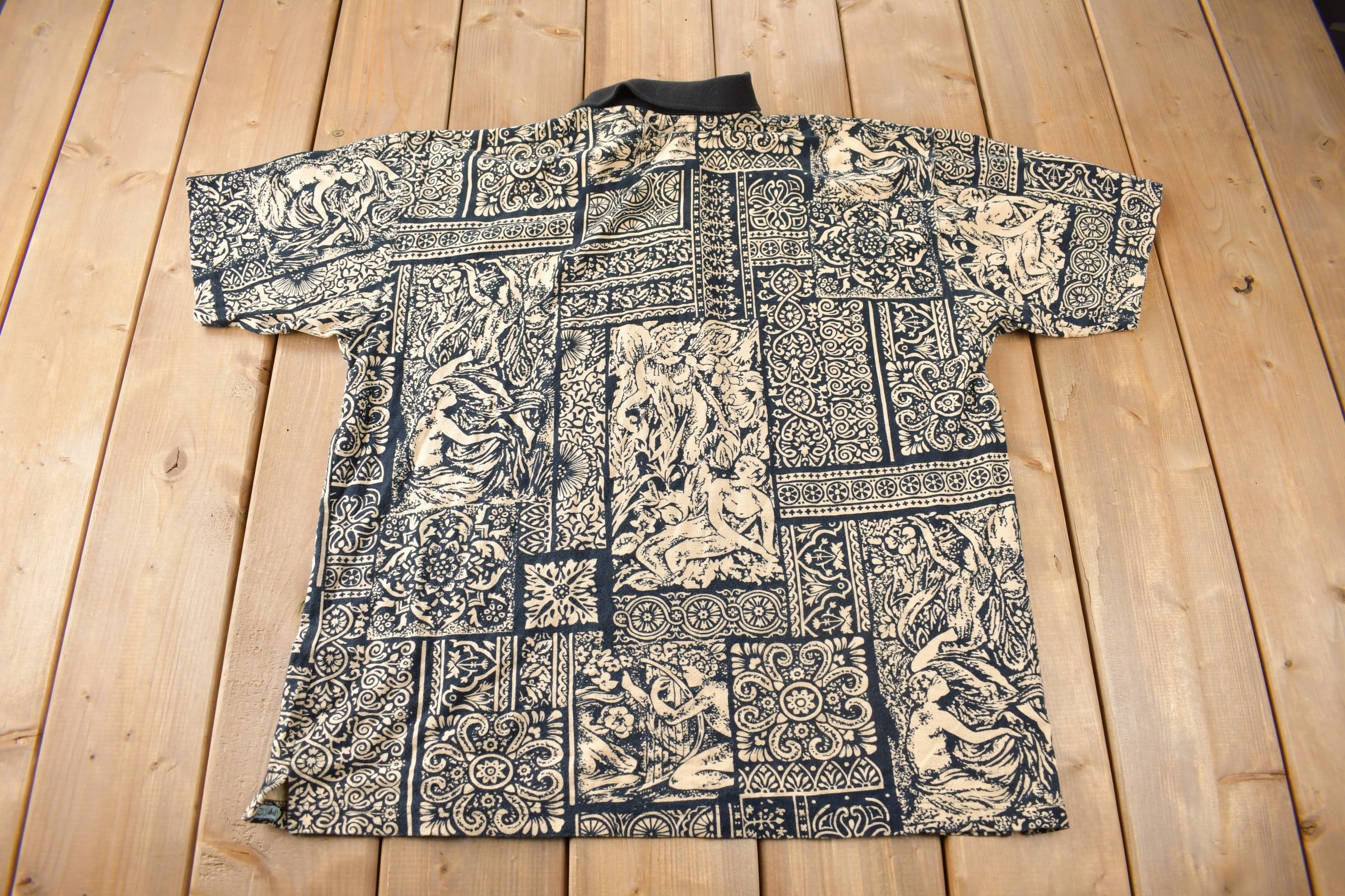 Vintage 1990s All Over Print Paisley Patchwork Polo Shirt Size XL