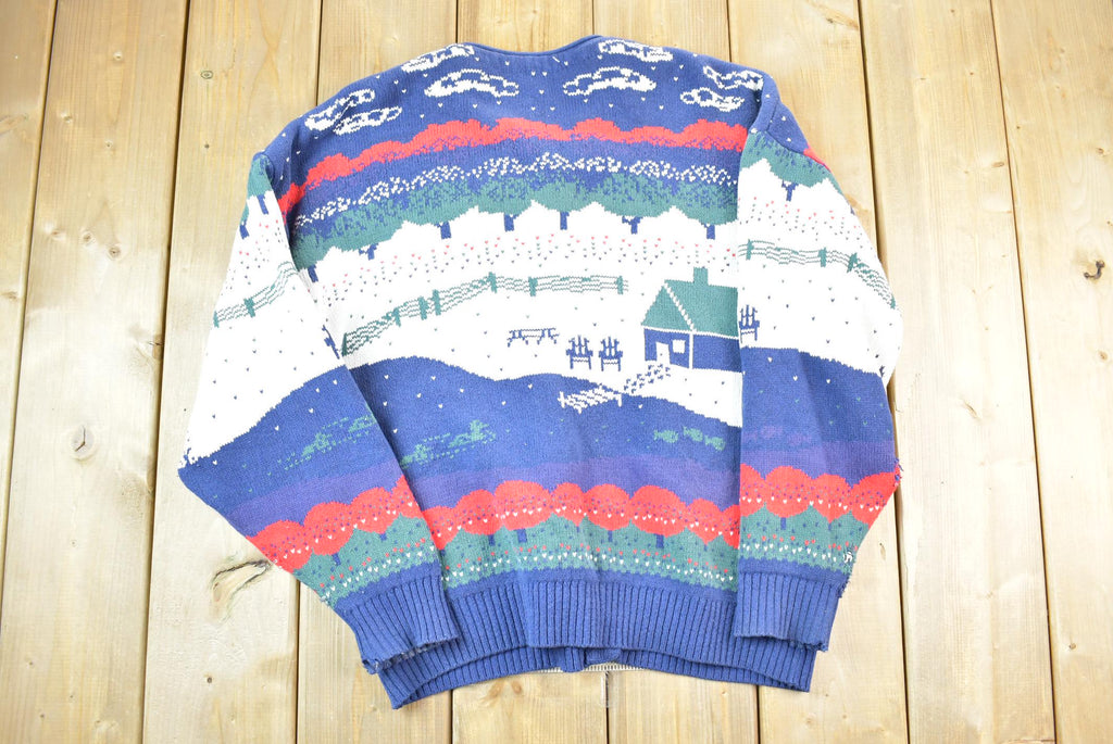 Vintage 1990s Farm House Theme Full Button Down Knit Crewneck Sweater