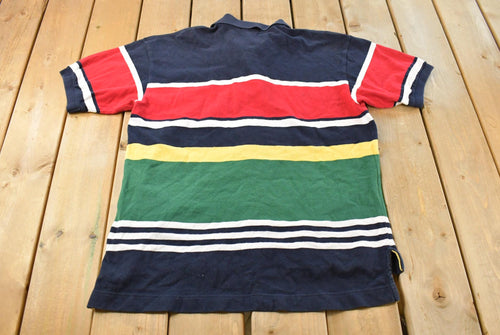 Vintage 1990s Nautica Striped Polo Shirt Men's Large / 90s Polo Shirt / Souvenir / Athleisure / Streetwear / Preppy / Nautical Sailing