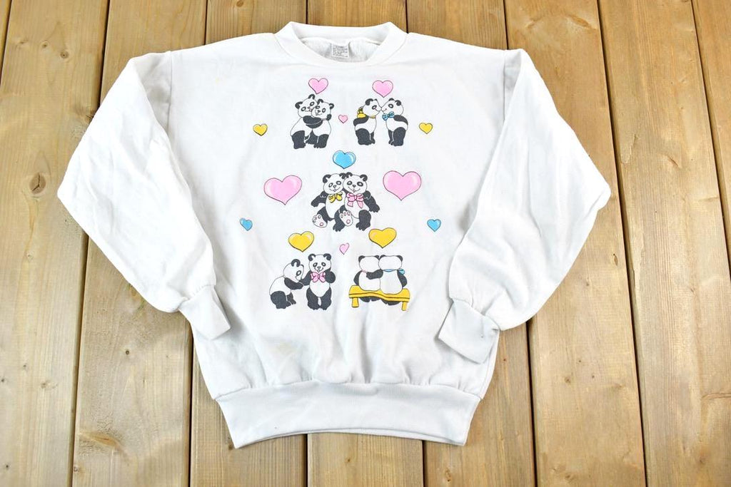 Vintage 1990s Cute Loving Panda Bears Crewneck Sweater Made In USA 90s Crewneck