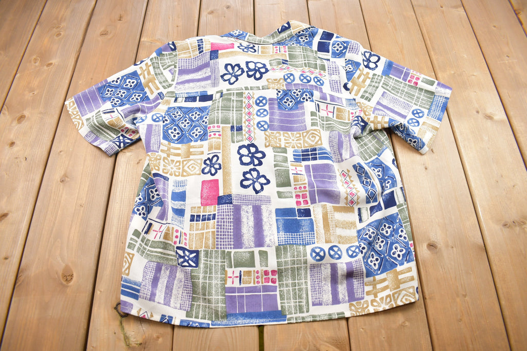 Vintage 1990s Alia Crazy Pattern Button Up T Shirt
