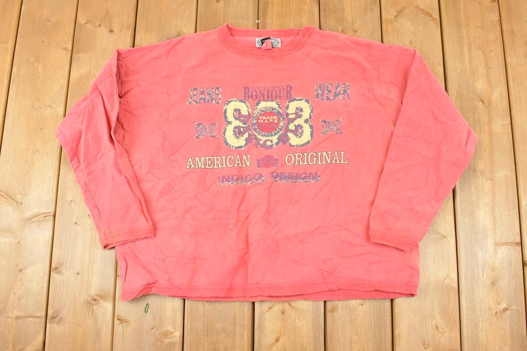 Vintage 1990s Bonjour Indigo Design Graphic Print Crewneck Sweatshirt Womens Cropped XL