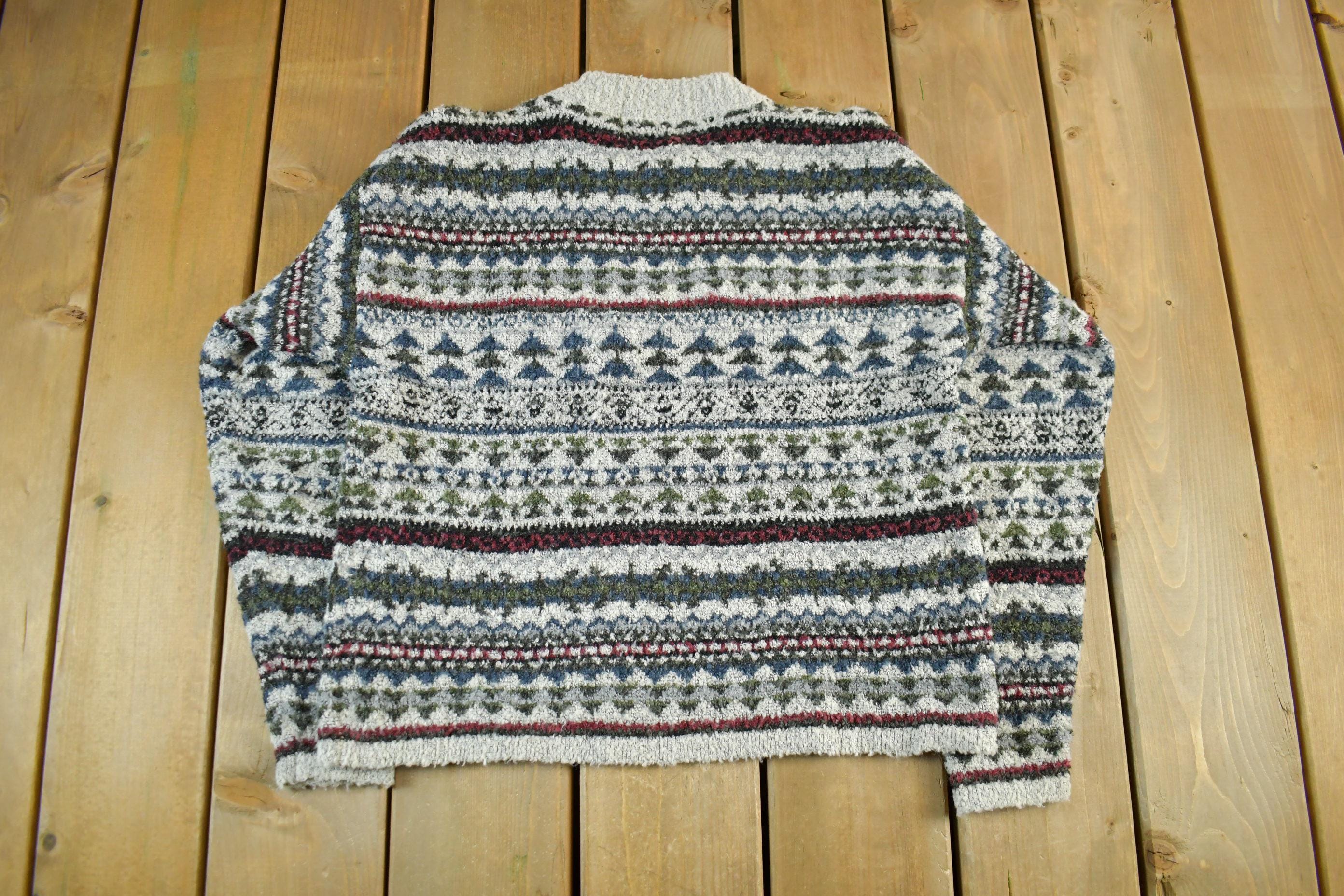 Vintage 1990s Spin Knit Abstract Pattern Crewneck Sweater Mens Small