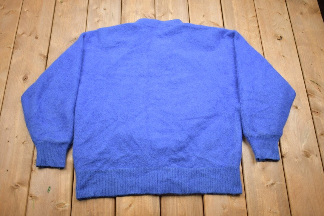 Vintage 1990s Blank Blue Wool Cardigan Sweater / Vintage Cardigan / Button Up / True Vintage / Blue Cardigan / Mohair Sweater