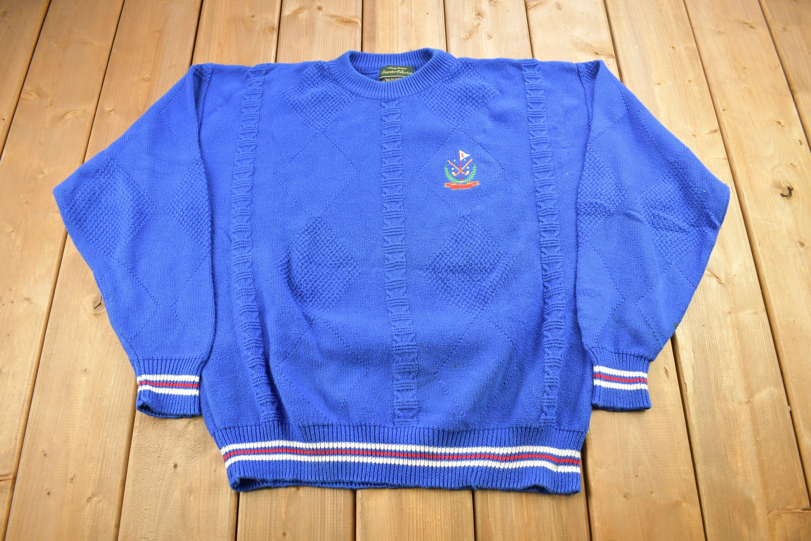 Vintage 1990s Van Huesen Golfing Theme Knitted Crewneck