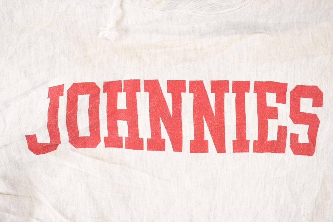 Vintage 1990s Jansport Cross Grain Johnnies Graphic Print Hoodie Sweatshirt Men's M