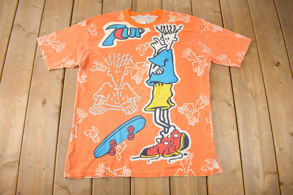Vintage 1990s 7UP Soda Promo All Over Print Graphic T Shirt Size XL