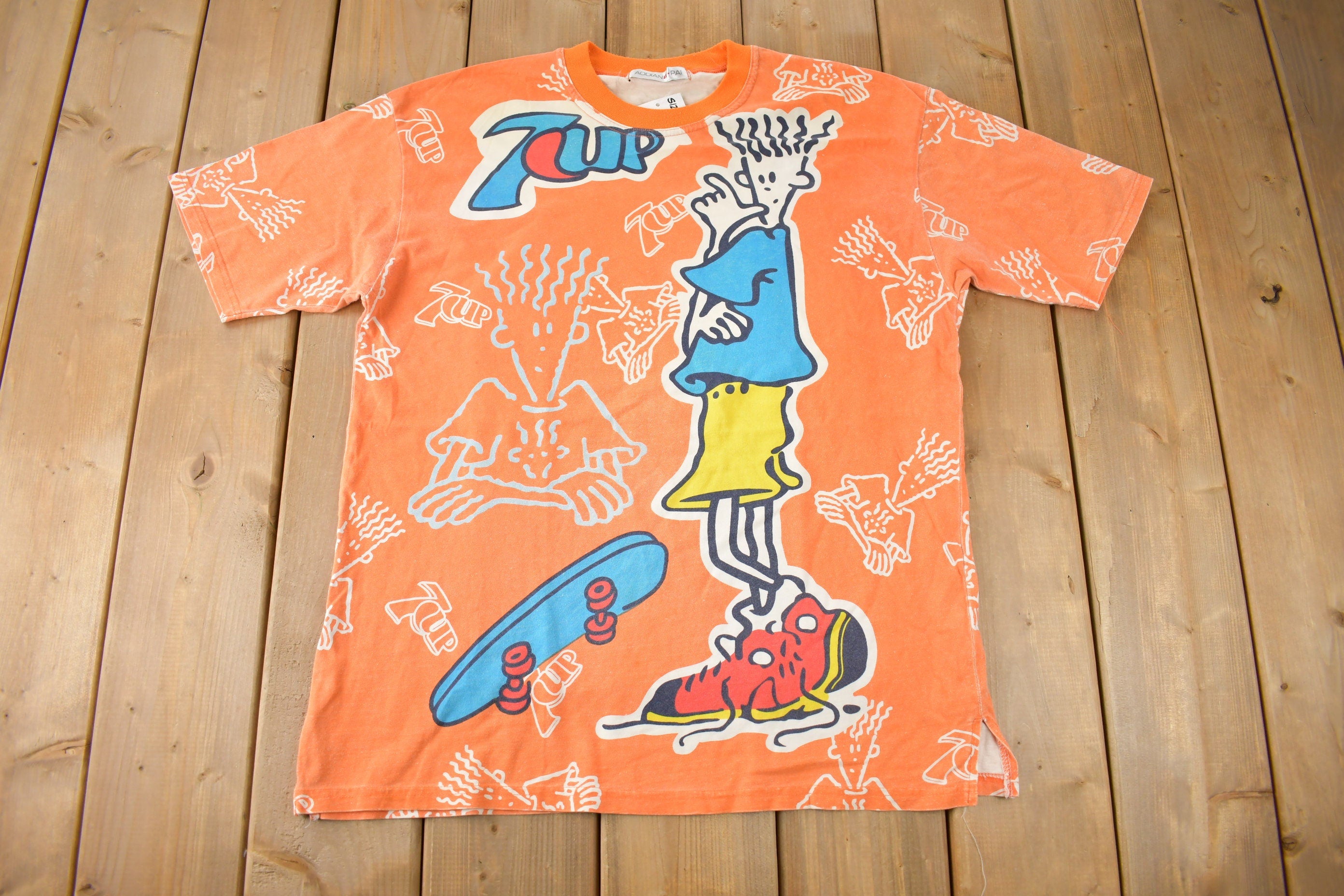 Vintage 1990s 7UP Soda Promo All Over Print Graphic T Shirt Size XL