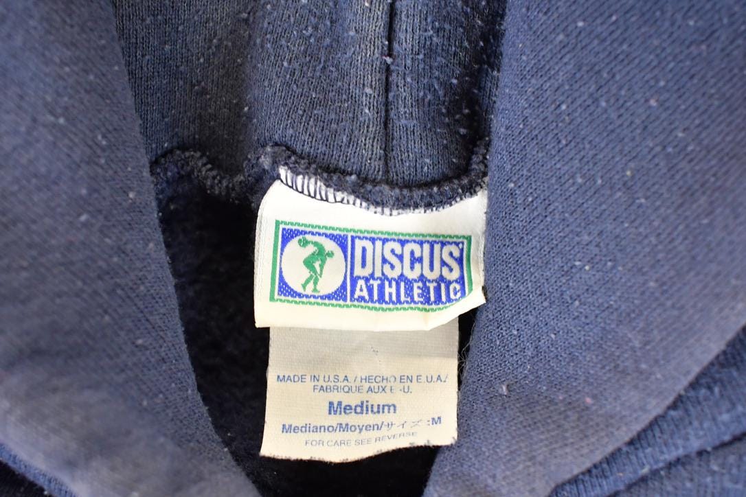 Vintage 1990s Discus Athletic Blank Navy Hoodie Sweatshirt Men's M / Made In USA / 90s Blanks