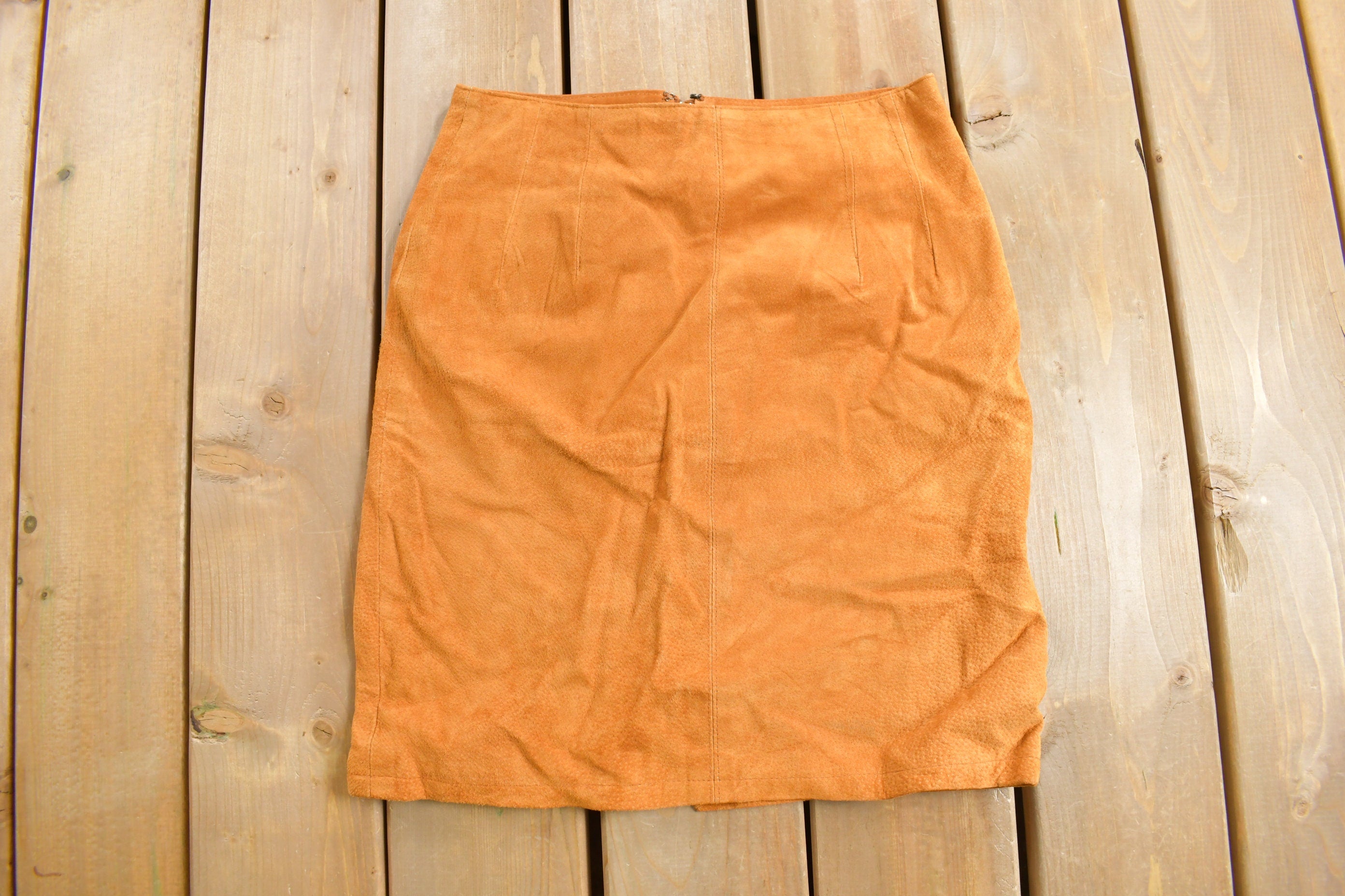 Vintage 1990s Orange Suede Mini Skirt Size 28 x 19.5