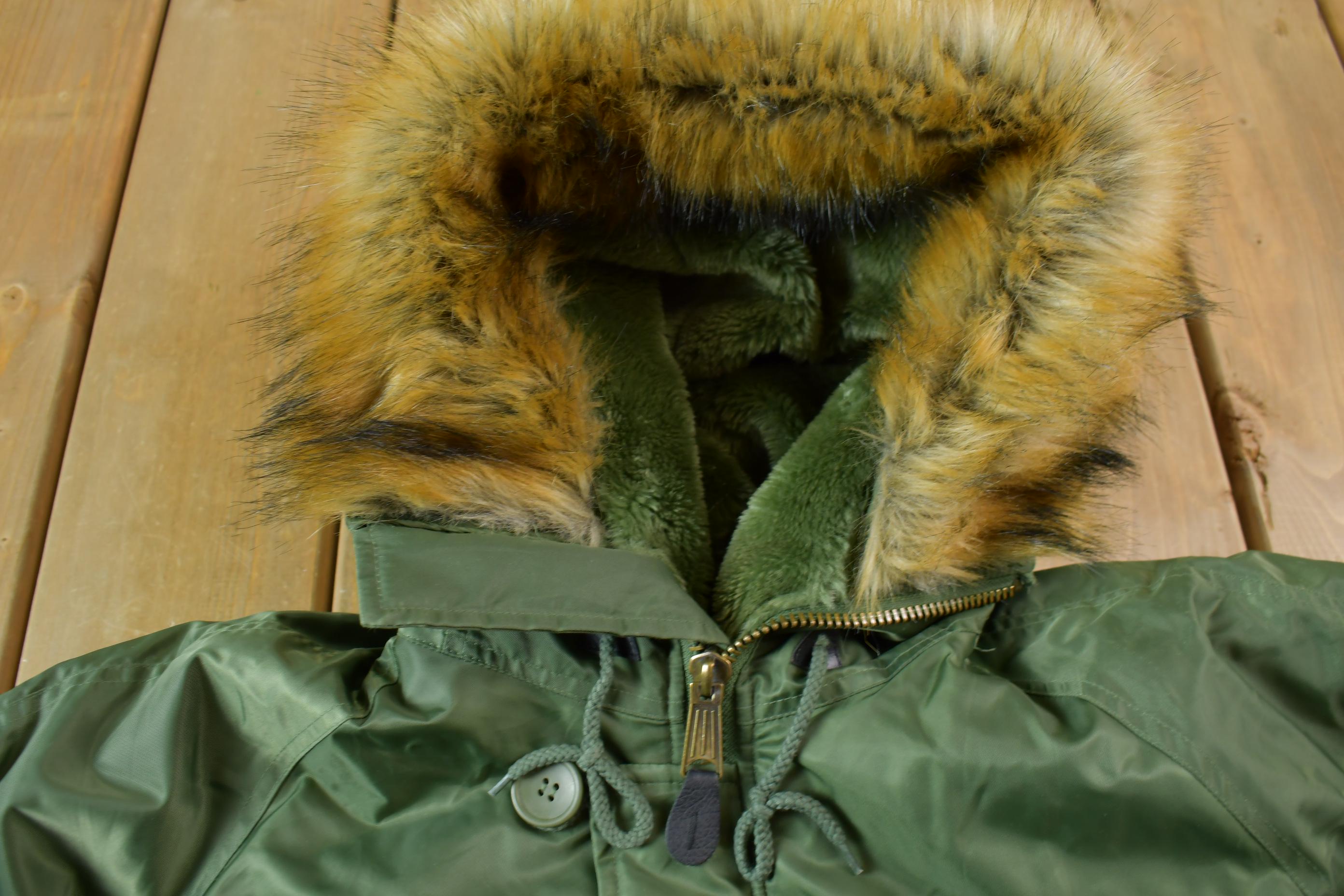 Vintage 1990s Nautica Jeans Co Fur Hood Winter Parka Jacket