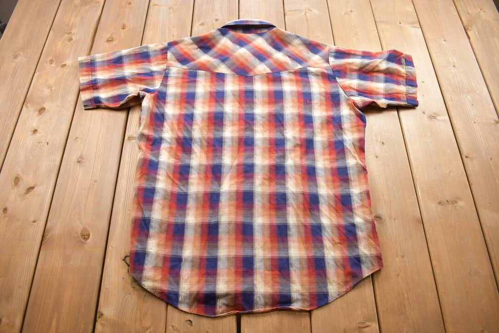 Vintage 1990s Ely Cattleman Shiny Double Pocket Plaid Button Up Shirt