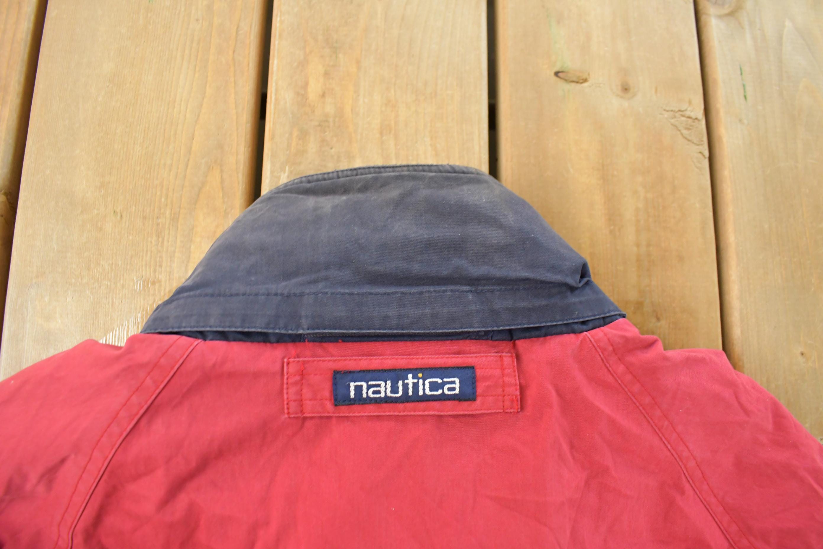 Vintage 1990s Nautica Navigation Reversible Fleece Jacket Men's Medium/ Embroidered Logo / Athletic Winter Sailing / Streetwear