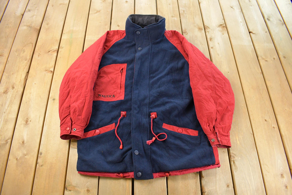 Vintage 1990s Nautica Navigation Reversible Fleece Jacket Men's Medium/ Embroidered Logo / Athletic Winter Sailing / Streetwear