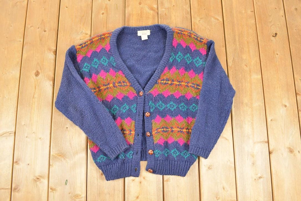 Vintage 1980s Victoria Jones Petites Abstract Knit Cardigan Sweater Women's S