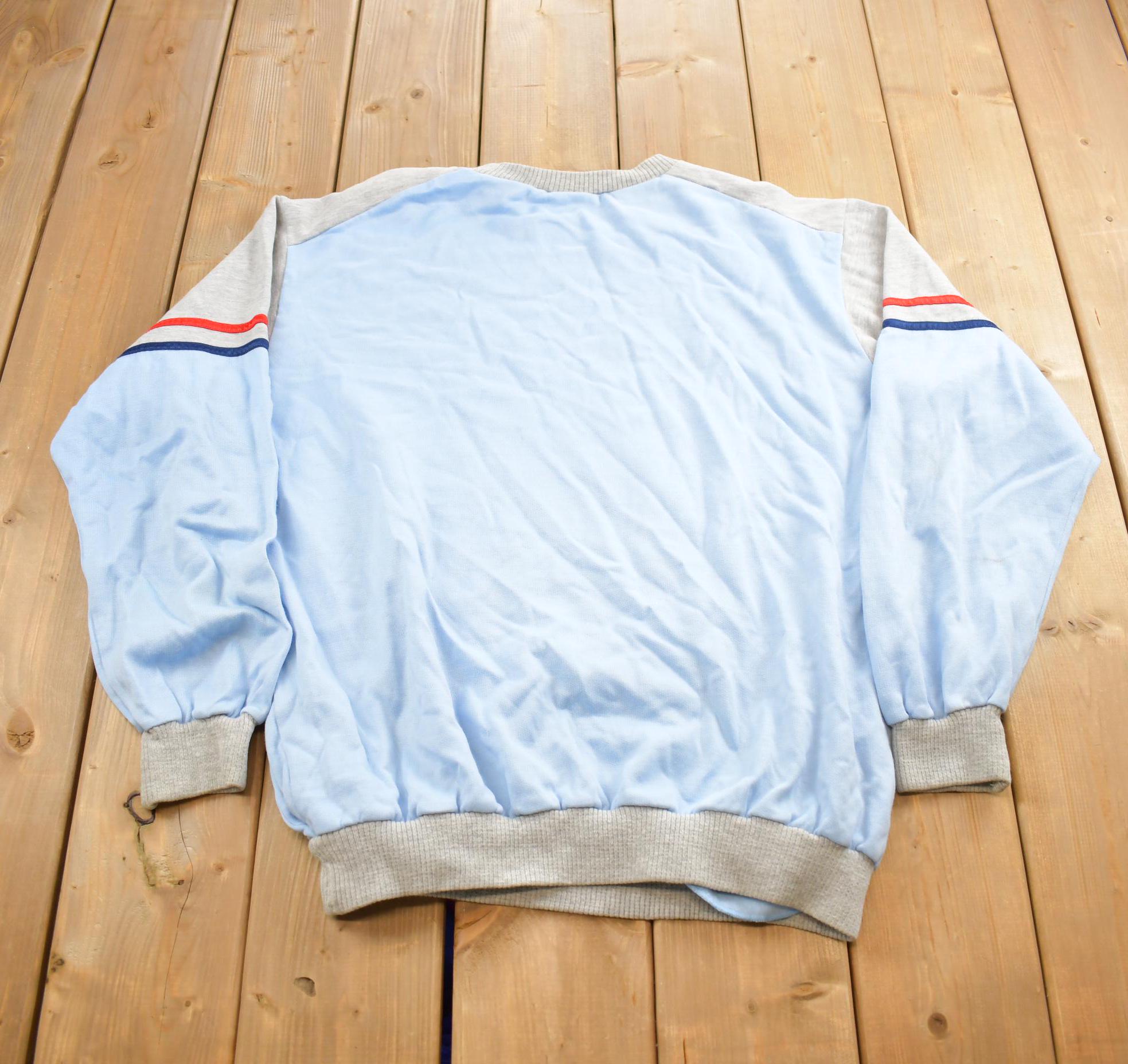 Vintage 1990s Blank Striped Embroidered Crewneck Sweatshirt Made In USA