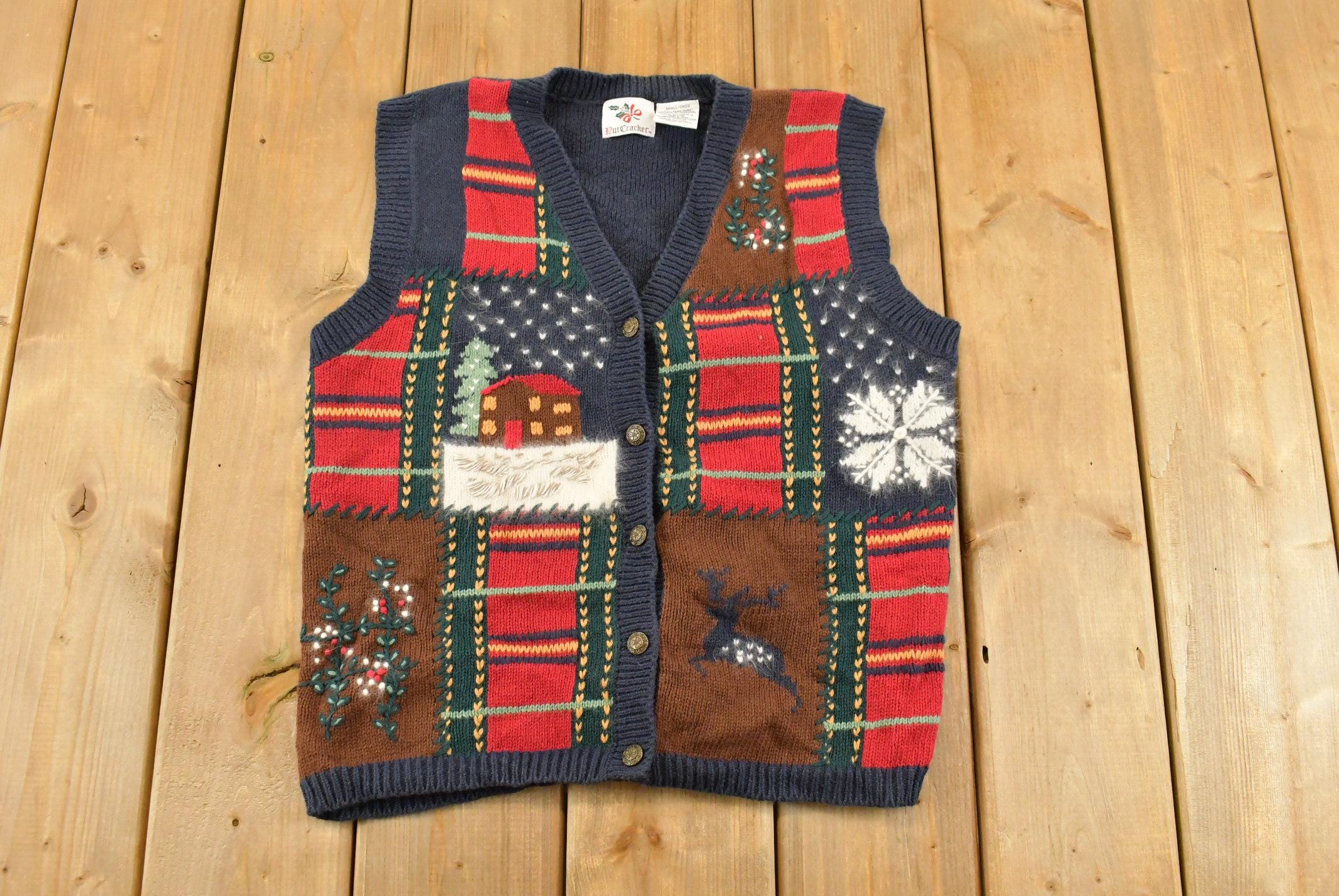 Vintage 1990s Nutcracker Christmas Theme Knit Cardigan Sweater Vest Women's Small / Vintage Cardigan / Button Up / Knit Vest