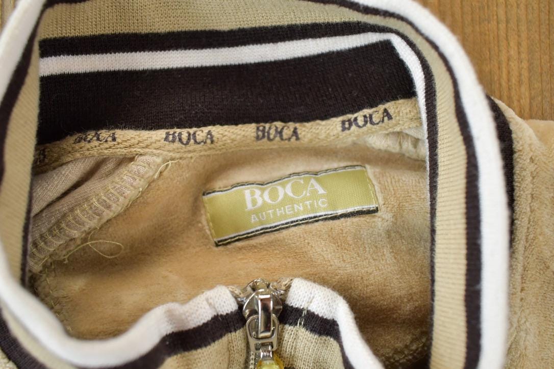 Vintage 1990s Boca Authentic Velour Souvenir Full Zip Crewneck Sweatshirt Made In USA