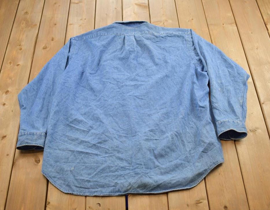 Vintage 1990s Polo Ralph Lauren Small Pony Denim Button Up Shirt