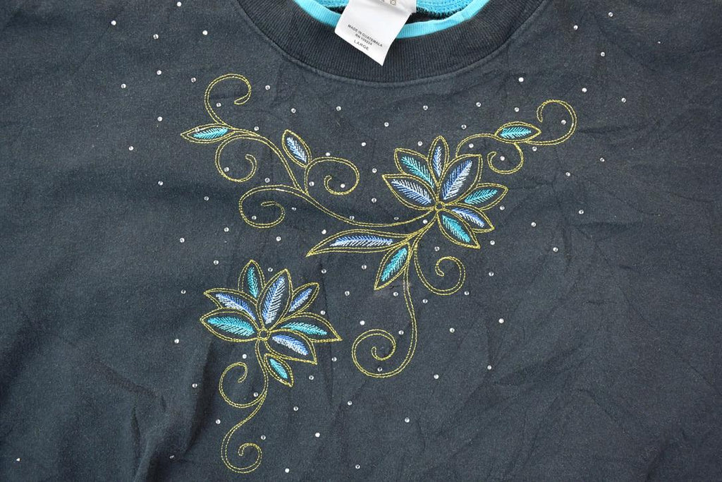 Vintage 1990s Pleasant Shade Double Collar Floral Design Cute Crewneck Sweater