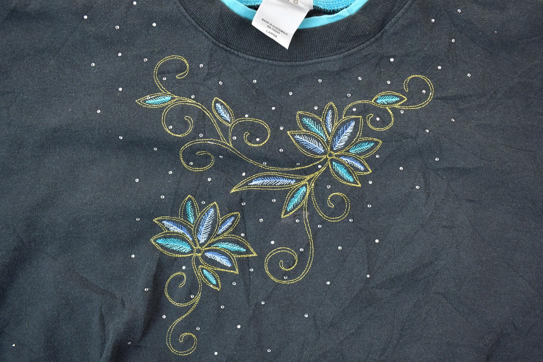 Vintage 1990s Pleasant Shade Double Collar Floral Design Cute Crewneck Sweater