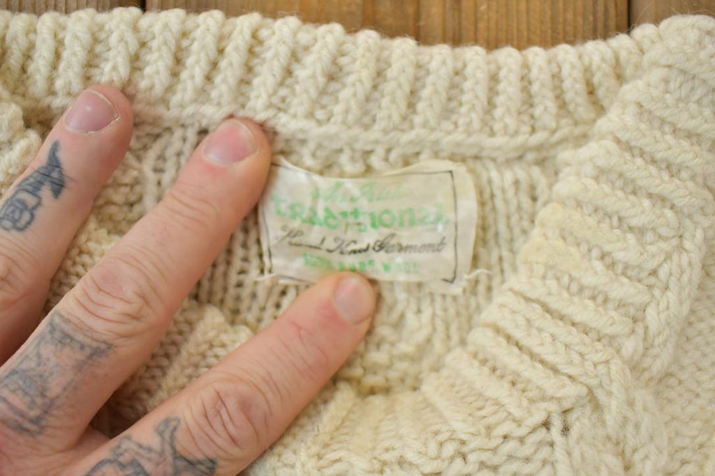 Vintage 1990s Traditional Hand Knit Garment 100% Wool Knit Sweater