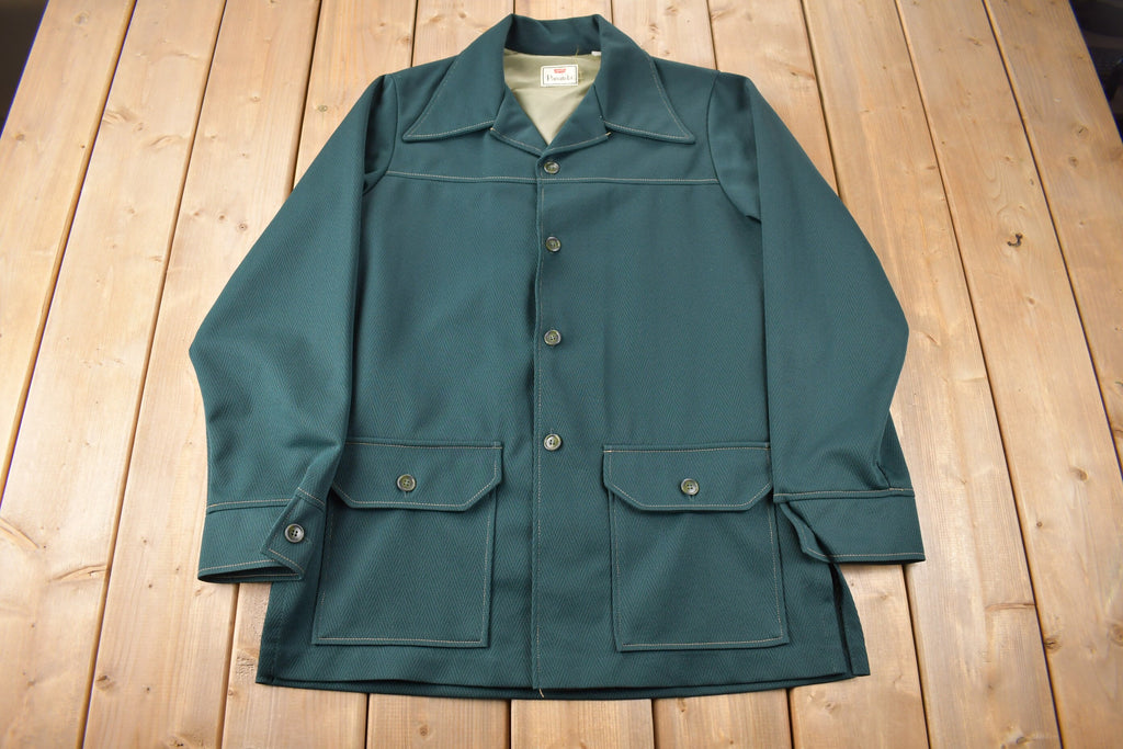Vintage 1970s Levi's Panatela Tops Western Style Dark Green Button Up Shirt Made in USA Size XL