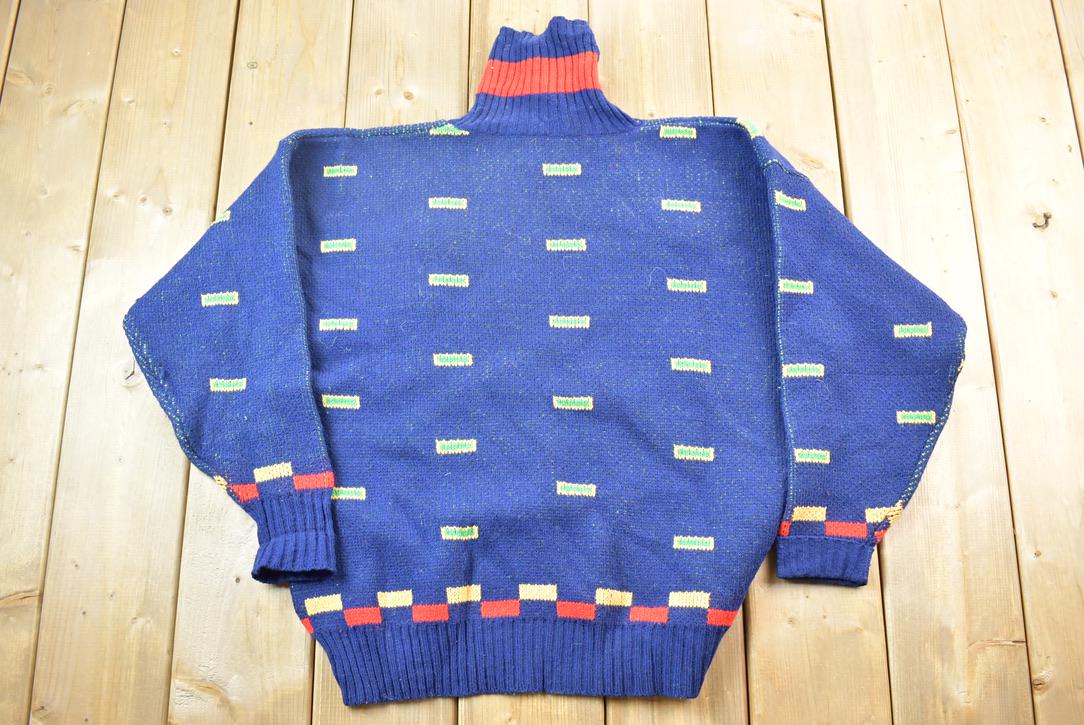 Vintage 1990s Alain Manoukian Knit Turtleneck Sweater / 90s Crewneck / Made In Italy / Preppy Abstract Pattern Sweater / Early 90s Knit