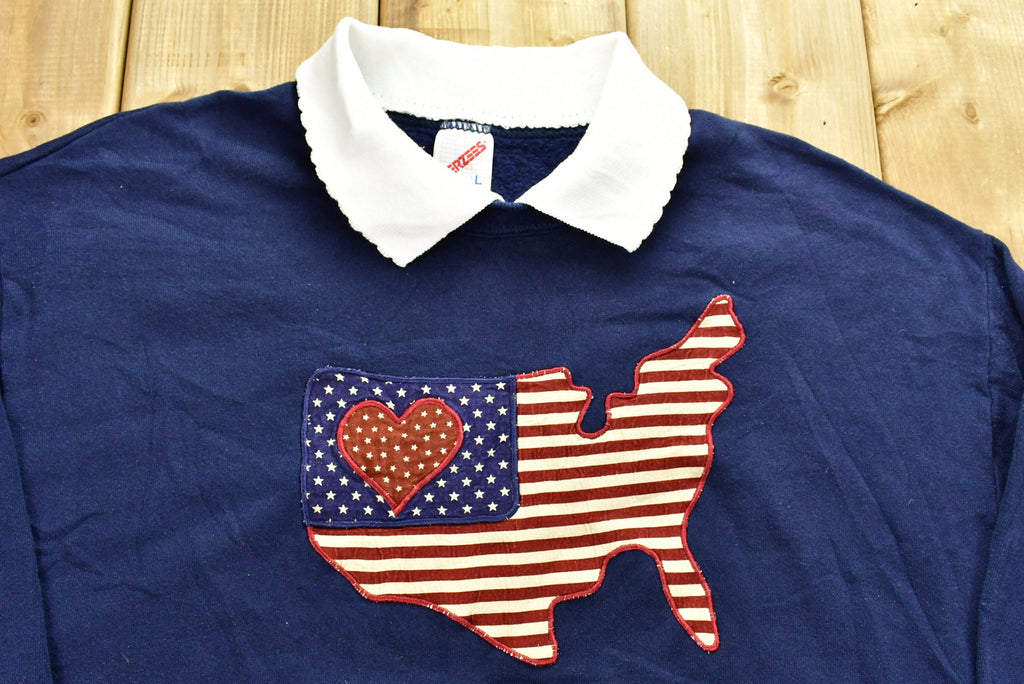 Vintage 90's USA Graphic Collared Crewneck Sweatshirt / 90s Crewneck / Souvenir / Athleisure / Streetwear / Made In USA / Travel And Tourism