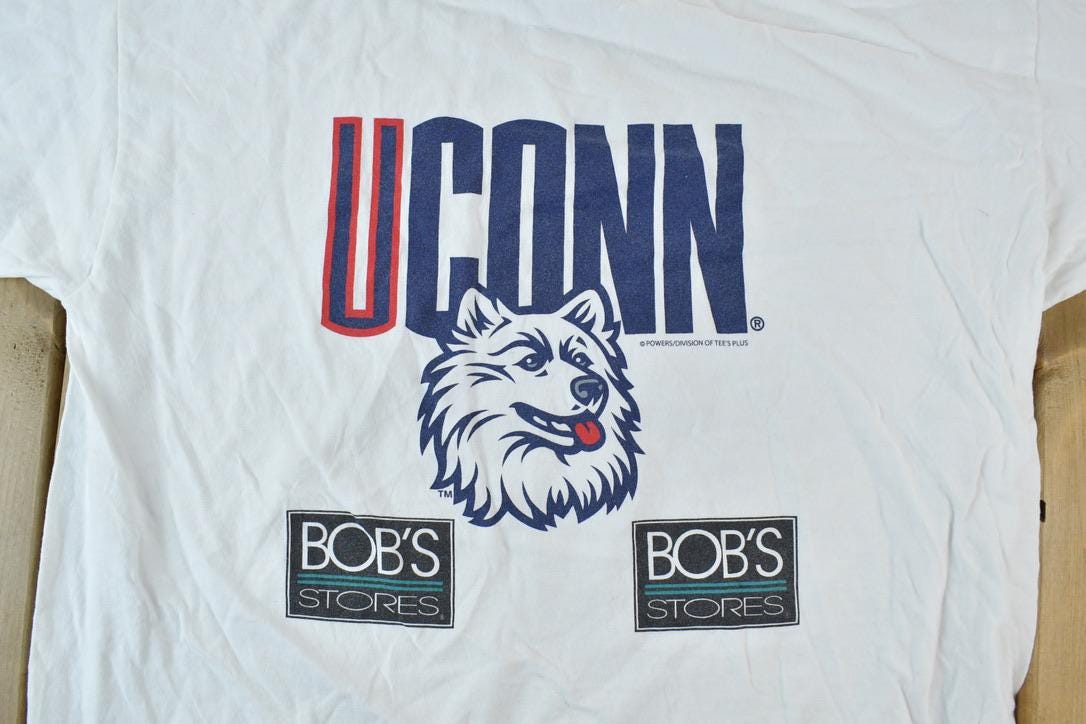 Vintage 1990s UCONN University Collegiate T-Shirt  NCAA Tee  Americana Huskies  Sportswear